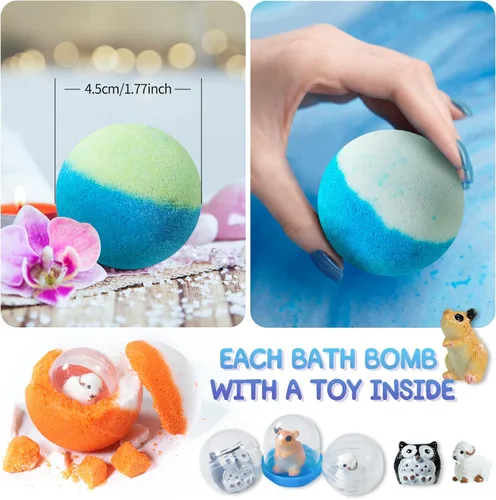 Vista 2 de Set de regalo de bomba de baño con juguetes en el interior, paquete de 20 bombas de baño orgánicas para niños, bolas gaseosas hechas a mano seguras