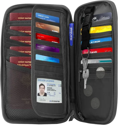 Vista 2 de Soporte para pasaporte de viaje RFID para la familia, soporte grande impermeable para pasaporte de viaje para hombres y mujeres, organizador