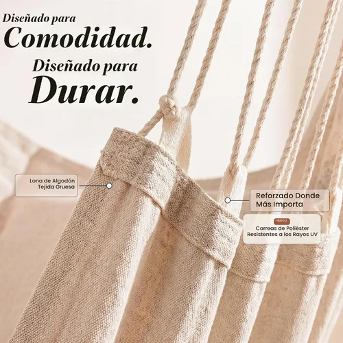 Vista 3 de Silla colgante hamaca columpio con reposapiés - Hamaca XL Beige