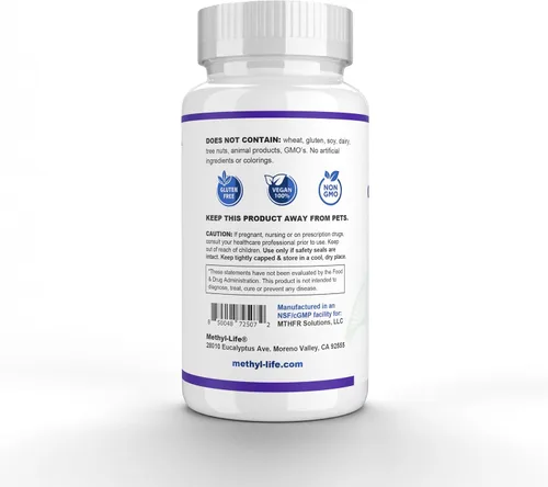 Vista 3 de Methyl-Life® B12 Complete – 5000 mcg de metilcobalamina + hidroxi B12 + adenosilcobalamina Vegano, sin OMG, sin gluten 90 tabletas masticables