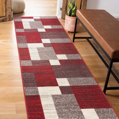 Vista 16 de Rugshop Alfombra Contemporánea Azul con Cajas Geométricas Antideslizante y sin Desprendimiento para Sala de Estar, Comedor y Oficina, 20" x 30