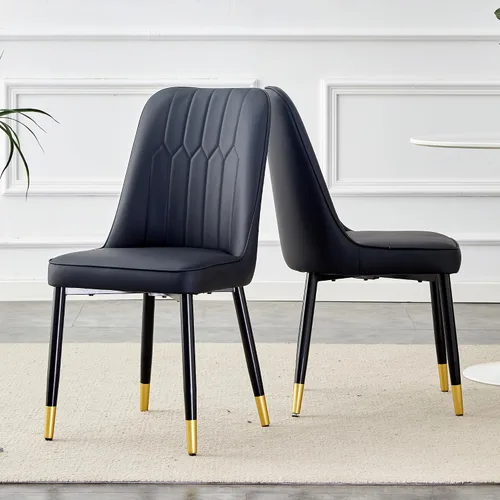 Vista 6 de Juego de 2 sillas de comedor modernas, color negro, sillas de cocina de piel sintética, sillas laterales tapizadas con patas de metal, sillas sin