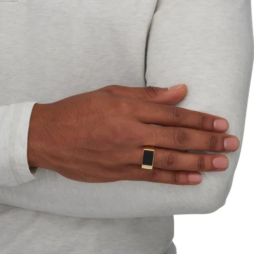 Vista 4 de PalmBeach Men's Yellow Gold-plated Sterling Silver Emerald Cut Natural Black Onyx and Diamond Accent Ring Sizes 8-13