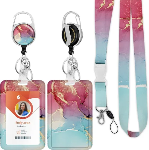 Vista 8 de Soporte para tarjetas de identificación con cordón, soporte retráctil para tarjetas de identificación, correa desmontable para el cuello con carrete