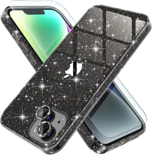 Vista 17 de Choiche, funda para iPhone 14 de mujer, brillante, protección de grado militar, 2 cubiertas de lentes de cámara Diamond, 2 protectores de vidrio