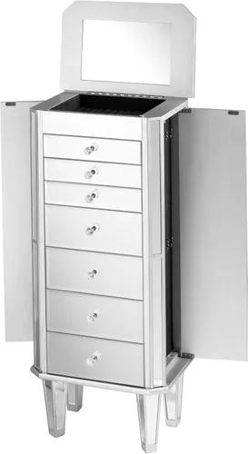 Vista 4 de Espejo de joyería Armoire plateado con acabado de cristal