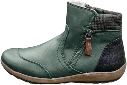 Vista 20 de Ladmiple Botas de tobillo para mujer, sin tacón, casual, con cremallera lateral, botas cortas vaqueras occidentales, zapatos para caminar