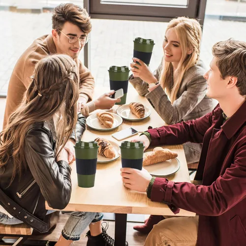 Vista 5 de Paquete de 20 tazas de café reutilizables con tapas, vasos de plástico de 16 onzas, taza de viaje para café helado para adultos y mujeres, bebidas