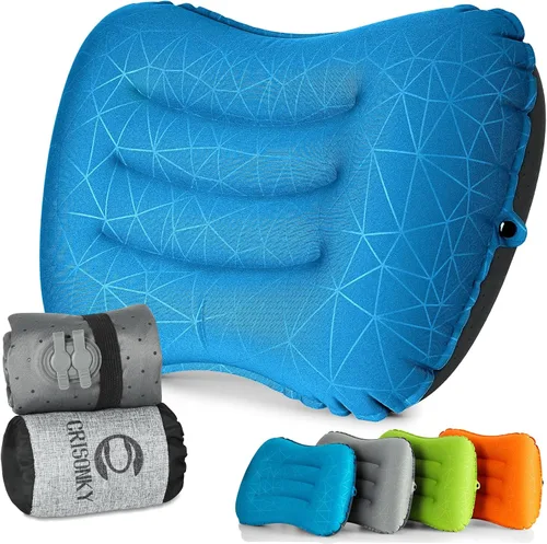 Vista 8 de Crisonky Almohada de camping – Almohada inflable – Almohadas de viaje para mochilero y avión, soporte lumbar 2.0 almohadas inflables, ultraligeras