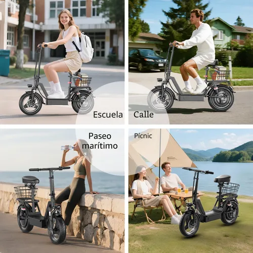 Vista 8 de ASKGO Electric Scooter for Adults, 650W Peak Motor Electric Scooter with Seat, 25Mph & 35Miles Range, 14" Foldable Escooter with Dual Suspension