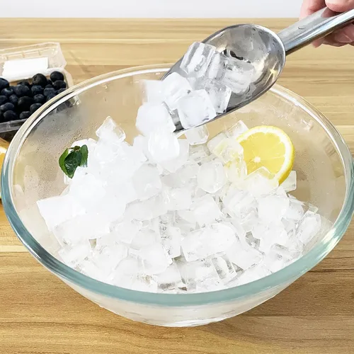 Vista 3 de Cuchara de hielo de metal de 12 onzas, pequeña cuchara de hielo de acero inoxidable para máquina de hielo, cubeta de hielo, cocina, congelador, bar