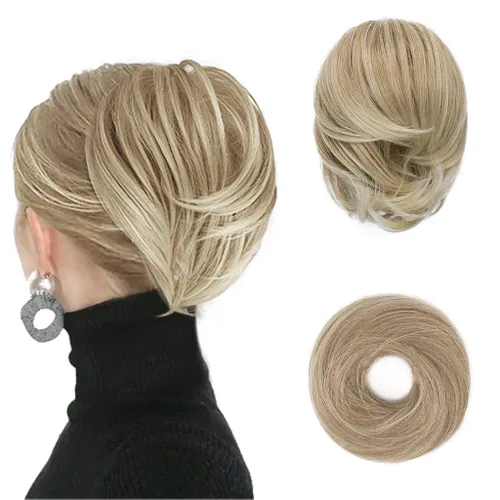 Vista 18 de BARSDAR Extensiones de Moño de Cabello Liso - Extensiones de Moño de Cola de Caballo Corta y Lisa para Mujeres, Coleteros de Moño de Cabello
