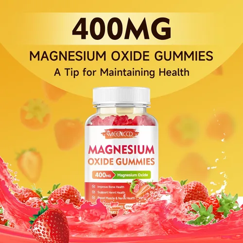 Vista 8 de Gomitas de óxido de magnesio de 400 mg, suplemento de óxido de magnesio masticable para adultos y niños, apoyo nervioso y muscular, sin OGM, sin