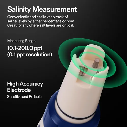Vista 6 de VIVOSUN Medidor de pH digital 5 en 1 con función de PH/salinidad/TDS/EC/temperatura, pantalla de retroiluminación, IP67 impermeable para hidroponía