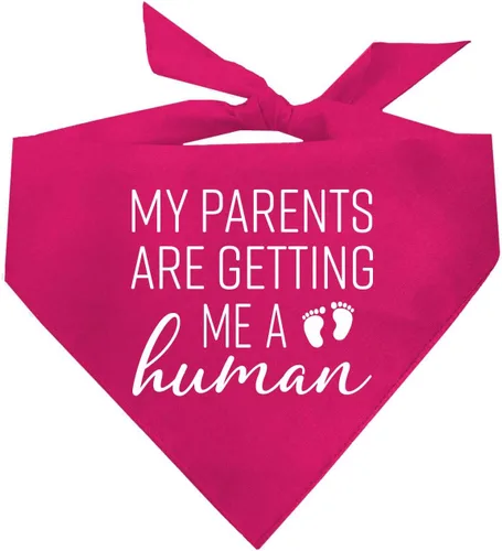 Vista 12 de My Parents are Getting Me A Human Dog Bandana Triángulo ajustable 100% algodón Fabricado en Estados Unidos Nuevo bebé Anuncio de embarazo