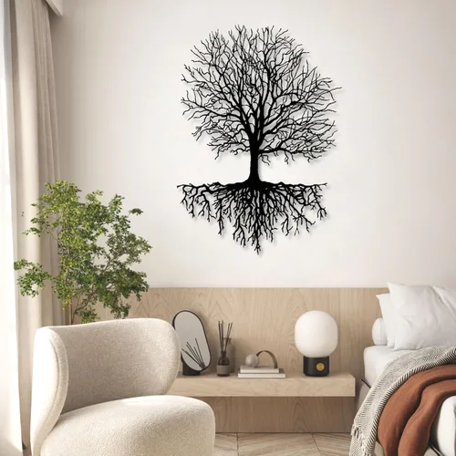 Vista 2 de Yemwot Arte de pared de metal árbol de la vida, arte de pared de árbol de metal, decoración industrial, silueta de rama, decoración de sala de estar