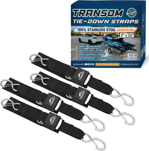 Vista 12 de WavesRx Correas de popa de remolque de barco y moto acuática de alta calidad - Correas marinas - Ajustable a través de hebilla de liberación rápida