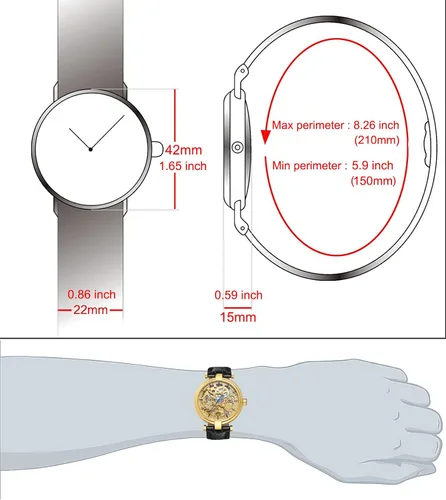 Vista 5 de Reloj automático para hombre, estilo Steampunk, de bronce, esqueleto de cuero, reloj de pulsera de cuerda automática CH8160G, CH8160G, moda, casual