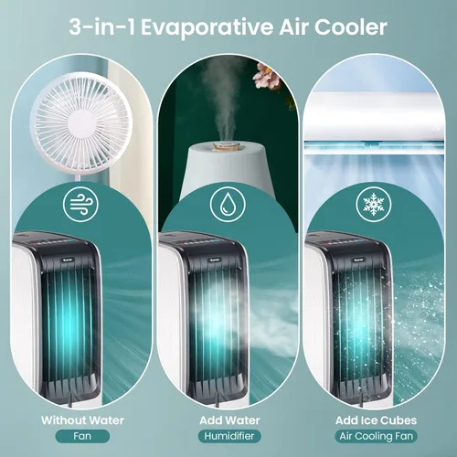 Vista 2 de COSTWAY Enfriador de aire evaporativo portátil para habitación, enfriador de aire portátil 3 en 1 con control remoto, temporizador de 8 horas, 2