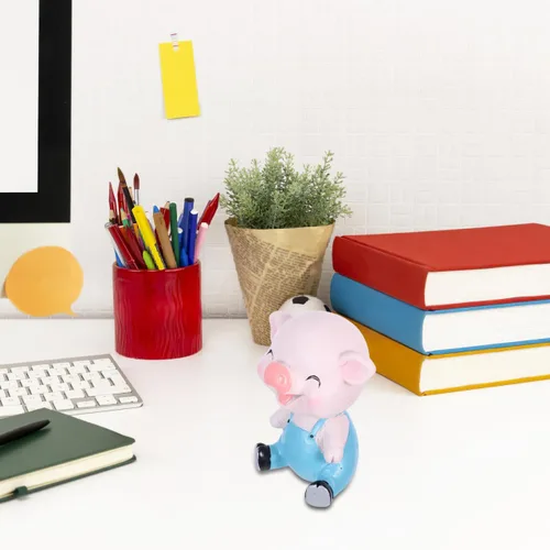 Vista 7 de EXCEART Adorno de cerdo con forma de cabeza de bobblehead, decoración de cerdito tembloroso para tablero de instrumentos de automóvil, escritorio