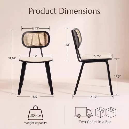 Vista 2 de Juego de 2 sillas de comedor de ratán, asiento de piel sintética Beige/Negro