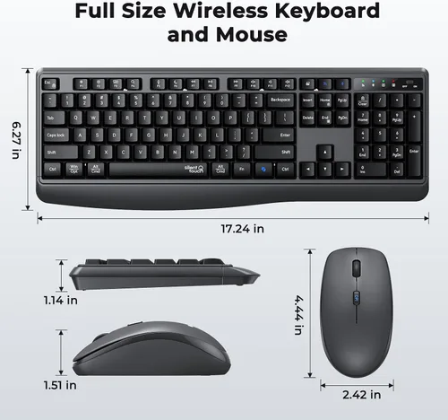 Vista 5 de Combo de teclado y mouse inalámbricos, 2.4 G/Bluetooth silencioso de tamaño completo, mouse inalámbrico de tamaño completo, mouse óptico de 3800