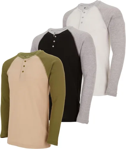 Vista 29 de DARESAY Paquete de 3: camiseta térmica de manga larga para hombre, camisetas de manga larga Henley & Crew para hombre, camisetas de manga larga