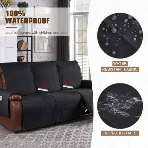 Vista 2 de Funda impermeable para sofá reclinable, funda antideslizante para sofá reclinable de 3 plazas, protector de muebles con correas elásticas