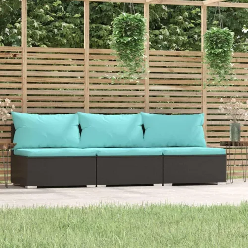 Vista 11 de Brown Wicker Patio 3-Seater Sofa with Cushions, PE Rattan Outdoor Seating Set with Steel Frame Brown and Cinnamon Red