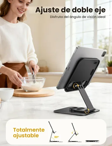 Vista 3 de Lamicall Soporte ajustable para iPad para escritorio, plegable, ultradelgado, rotación de 360°, soporte para tablet con base resistente, soporte