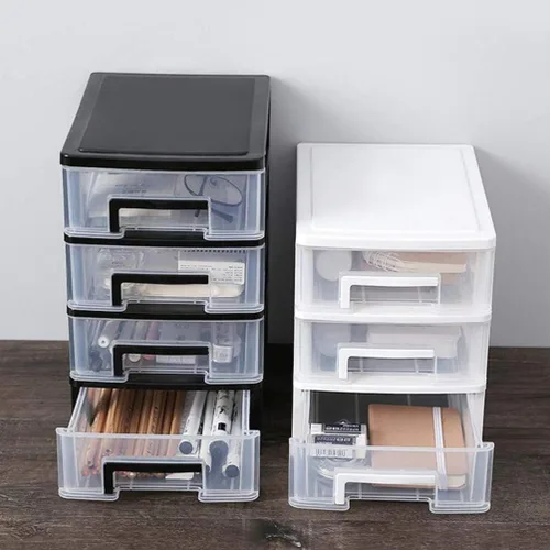 Vista 2 de STOBOK Cajón de almacenamiento de plástico, cajones de plástico de 4 capas, caja de almacenamiento de escritorio multifuncional, contenedores