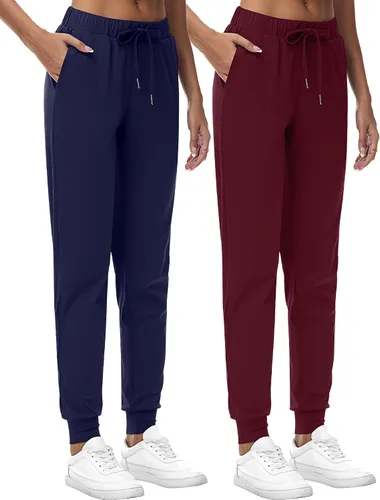 Vista 2 de 2 piezas de pantalones deportivos para mujer, pantalones deportivos de descanso con cordón, pantalones deportivos de cintura alta con bolsillos