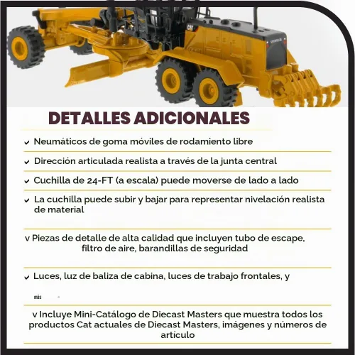 Vista 5 de Diecast Masters 1:125 Caterpillar 24M Motoniveladora, Elite Series Cat Truck Camión de construcción coleccionable modelo a escala, 85539