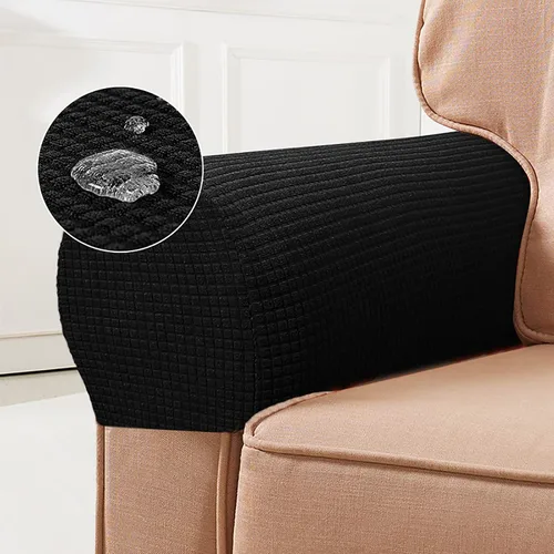 Vista 2 de 1 par de fundas elásticas para reposabrazos de sofá, fundas lavables para sillón, extraíbles a prueba de polvo, protector de sofá para brazos, Negro