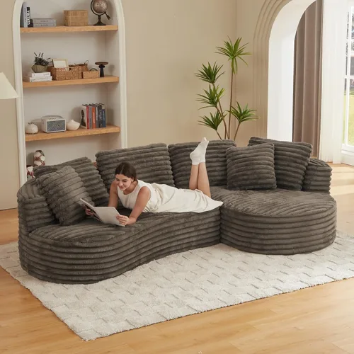 Vista 13 de JUSTONE Sofá modular moderno de 104.72 pulgadas, cómodo sofá de asiento profundo con 2 almohadas para sala de estar, dormitorio, apartamento