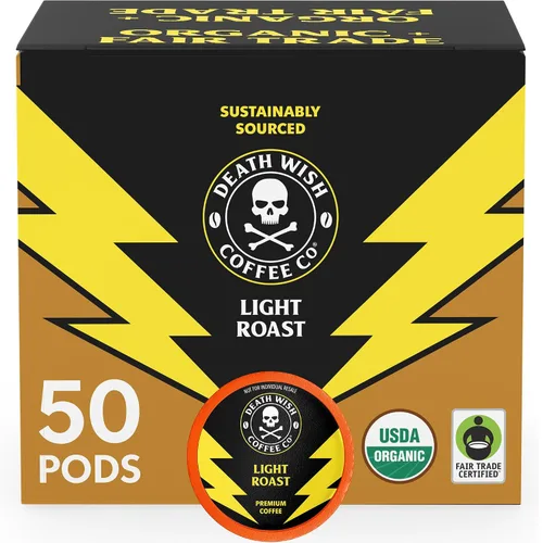 Vista 34 de Death Wish Coffee Cápsulas de tostado medio de una sola porción – El café más fuerte del mundo – Mezcla más ligera de granos arábica audaz y Robusta