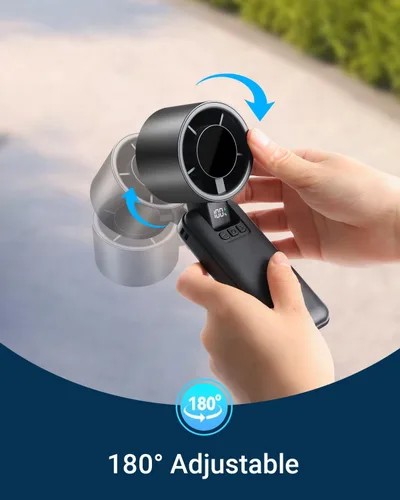 Vista 6 de Ventilador turbo portátil 4 en 1, 15000 RPM/180° plegado/5000 mAh/20 horas, ventilador de mano recargable con tecnología Air Turbo, pantalla LED