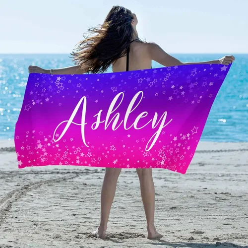 Vista 15 de Artsadd Toalla de playa personalizada con nombre, toallas de playa personalizadas con puntos azules y flores, toallas de playa con nombre