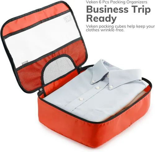 Vista 8 de Veken - Juego de 6 cubos de embalaje para maletas, bolsas organizadoras de viaje para equipaje de mano, juego de bolsas organizadoras de maleta