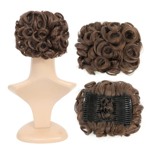 Vista 23 de SWACC Extensión de Moño de Cabello Rizado Corto y Desordenado, Peines de Cabello Fáciles de Estirar, Extensión de Cola de Caballo con Clip, Coletero