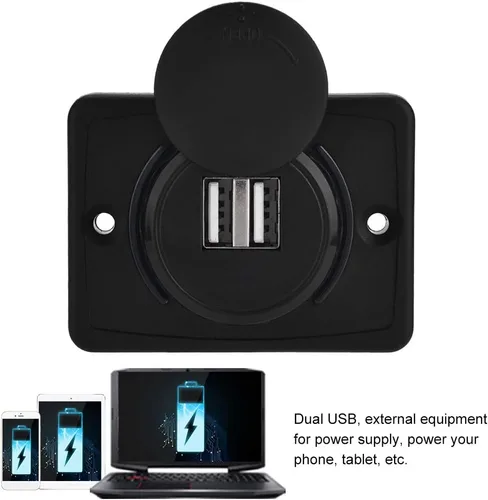 Vista 8 de POCREATION Prise USB Encastrable USB .1A Car Dual Negro Abs USB Puerto Enchufe 12V Led Super Fast Undersized Metal Adaptador Encendedor CC, Prise