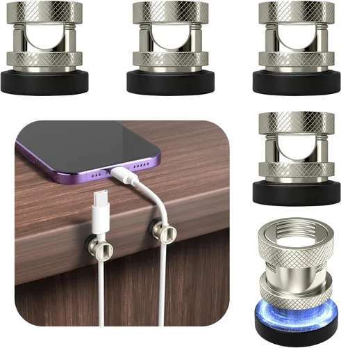 Vista 14 de Soporte magnético para cables, clips de gestión de cables de metal de alta calidad, anclaje de cable magnético para escritorio, mesita de noche