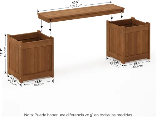 Vista 4 de Furinno FG16011 Tioman - Caja de flores de madera dura, color marrón