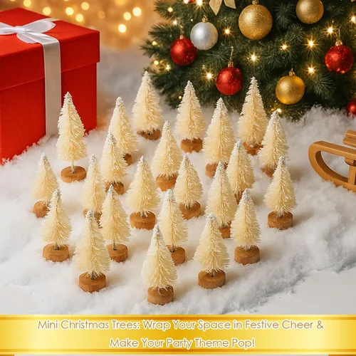 Vista 6 de Sumind 96 piezas de mini árboles de cepillo para botellas, pequeños árboles de Navidad artificiales con base de madera, mini árbol de sisal