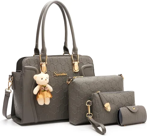 Vista 70 de Bolsos de mano de moda para mujer, bolsa de hombro, asa superior, bolsa de mano, juego de 4 piezas