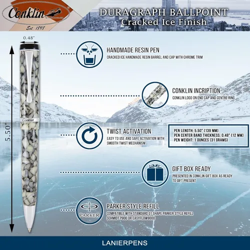 Vista 6 de Conklin Duragraph - Bolígrafo de hielo agrietado, con punta media (CK71315)