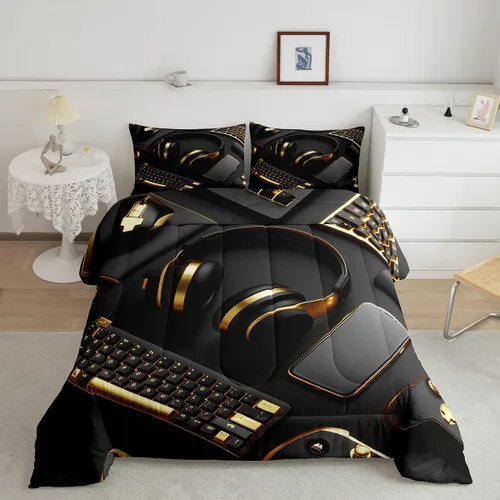 Vista 14 de Erosebridal Juego de ropa de cama individual para niñas, juego de edredón de juegos para niños, juego de cama de juegos para niños, color naranja