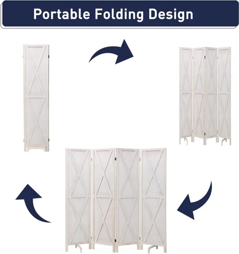 Vista 8 de ECOMEX Divisor de habitación de madera de 4 paneles de 5.6 pies. Paneles plegables de privacidad de pantalla de privacidad con panel reforzado