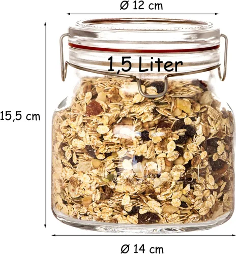 Vista 4 de Luigi Bormioli Lock-Eat - Práctico tarro de vidrio para alimentos, 1 unidad, transparente de 50.75 onzas