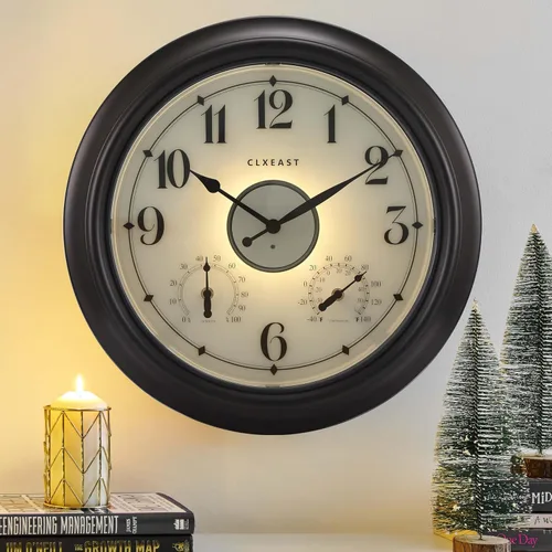 Vista 11 de CLXEAST Relojes iluminados de 18 pulgadas para interior y exterior con sensor inteligente, reloj de pared moderno estilo granja con temperatura